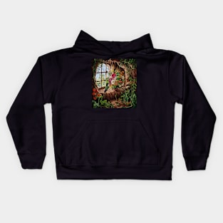 watercolor hummingbird with garden and mixed flowers Kids Hoodie